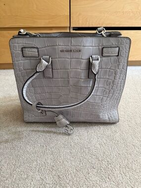 REAL Michael Kors Gray Croc-Embossed Leather Tote